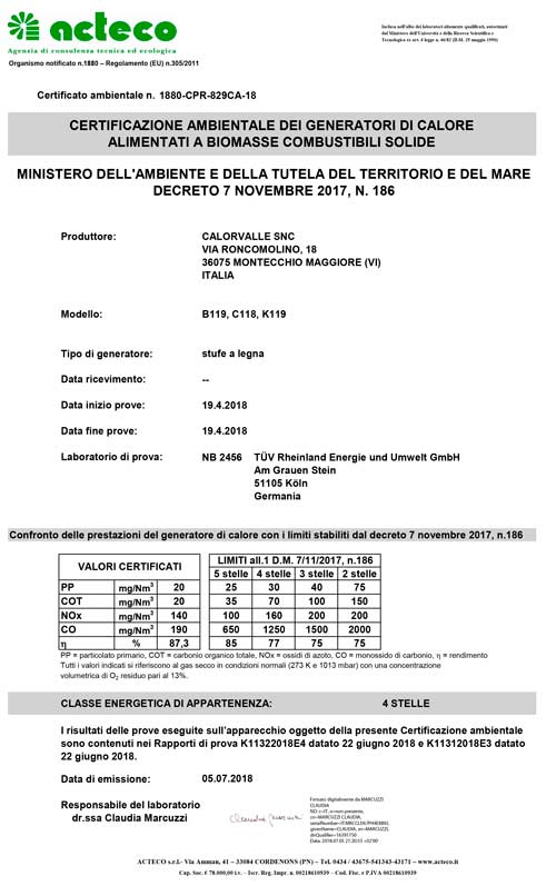 certificazione ambientale stufa