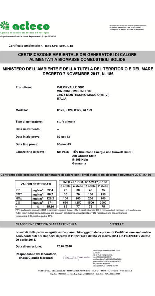 certificazione ambientale stufa